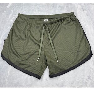 WOOF Freeball Mesh Shorts Men's XL Commando Olive Green Black Trim Gym Athletic